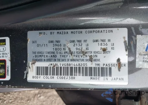 2011 Mazda Mazda3 I Touring из США, поврежденный, VIN JM1BL1VG8B1448205